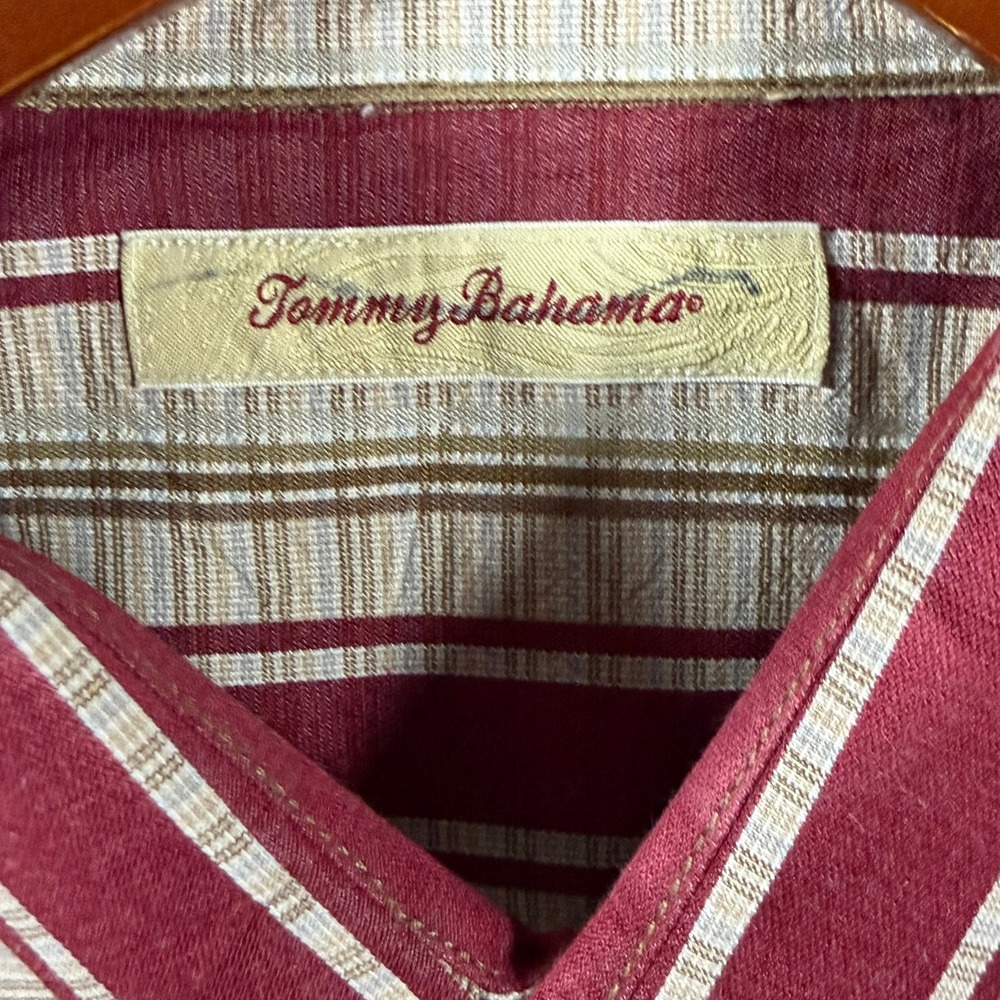 Vintage Tommy Bahama Silk Cotton Striped Button Up Shirt Men's Large L LS - Picture 3 of 14